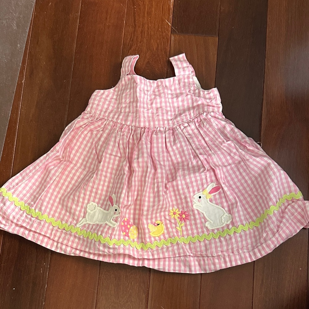 Pink Gingham Dress with Easter Embroidery